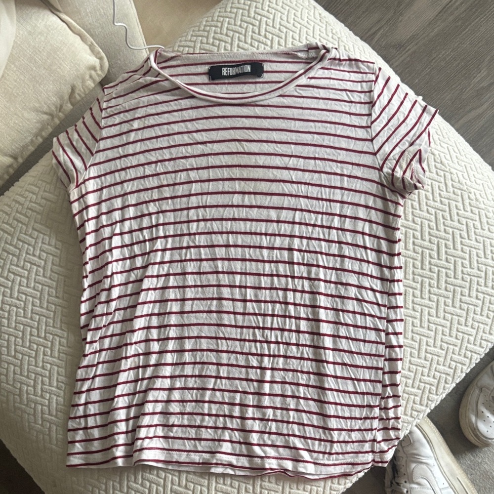 Reformation Red Striped Short Sleeve Tee